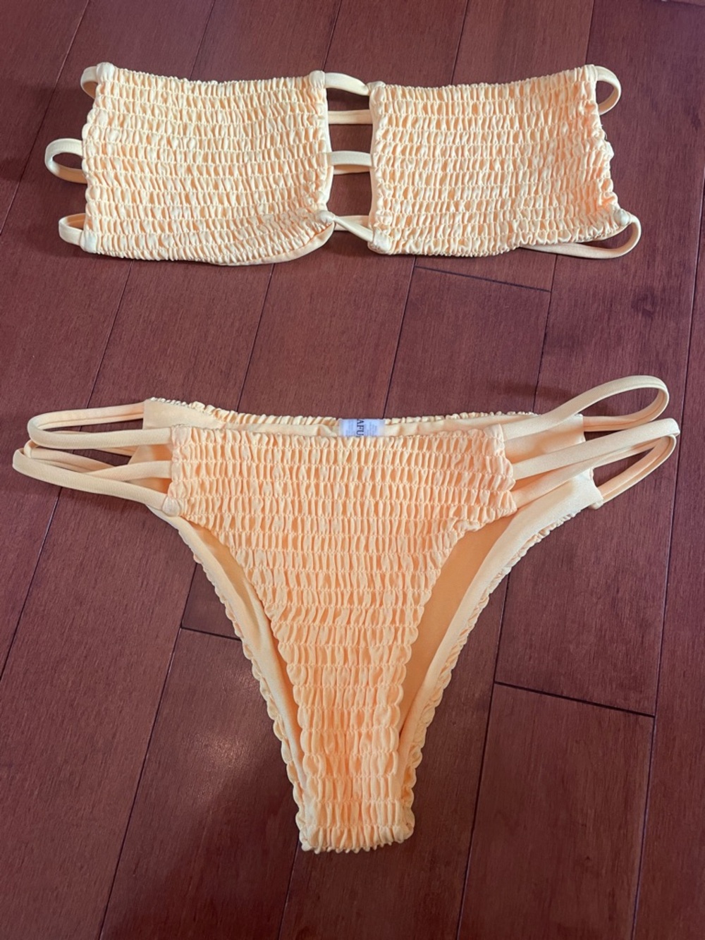 Zaful Yellow Smocked Bandeau Bikini Set